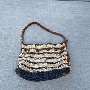 Brighton straw handbag navy trim
